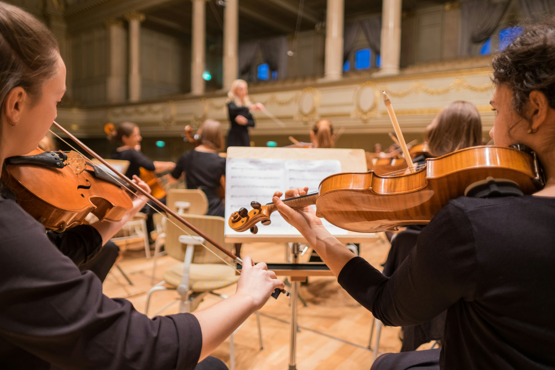 Professionele musici in een orkest